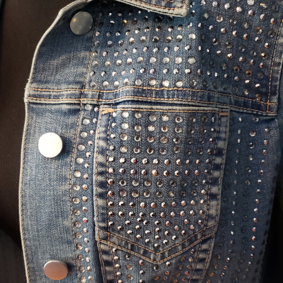 Chico's denim rhinestone studded jacket - Picture 2 of 8